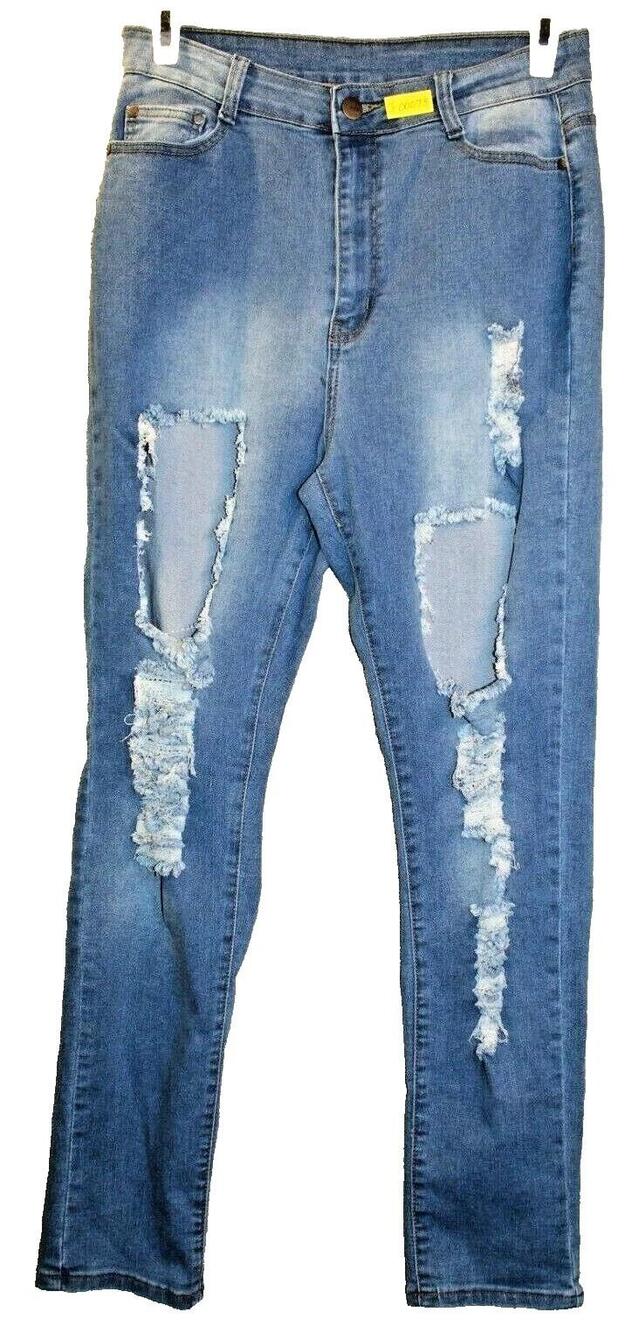 BOB Jeans Womens 16 Blue Distressed Skinny Stretch Denim 5 Pocket